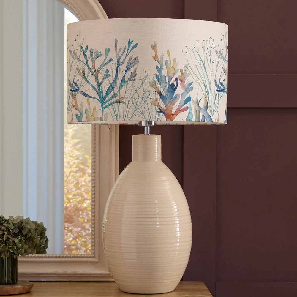 Coral Reef Eva & Epona Complete Table Lamp Cream/Cobaltreplacement lampshade,White Linen Drum Lampshade for Table or Floor Lamp