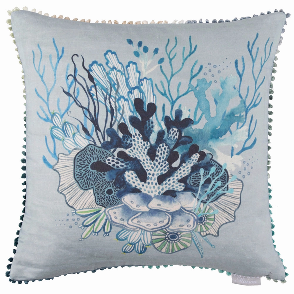 Coralie Small Printed Feather Cushion Cobalt