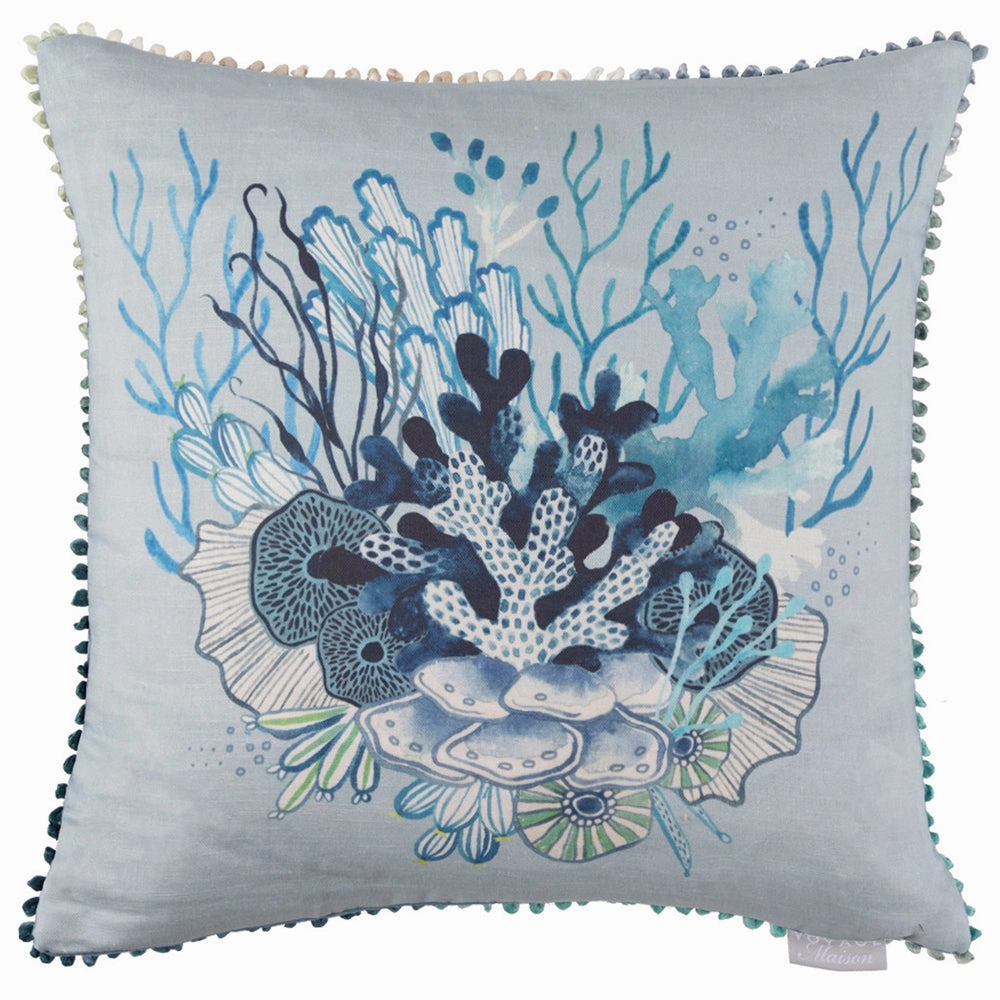 Coralie Small Printed Feather Cushion Cobalt