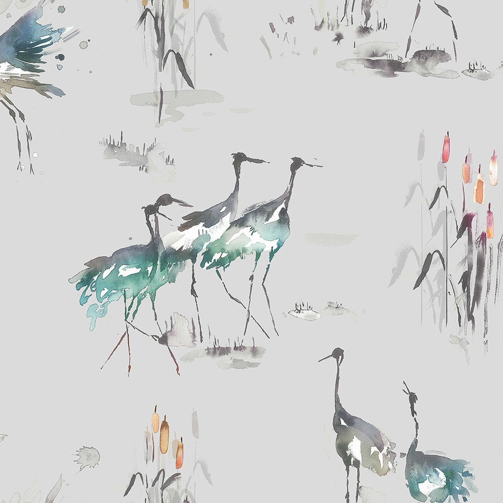 Cranes Printed Made to Measure Curtains Cobalt