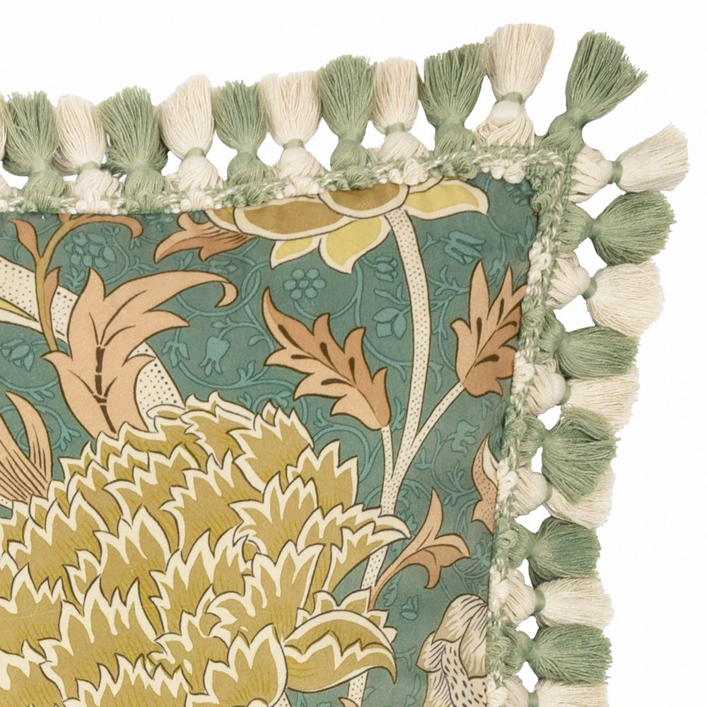 Cray Tasselled Velvet Cushion Sage/Sunflower