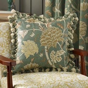 Cray Tasselled Velvet Cushion Sage/Sunflowerbedding sets ,throw blankets 