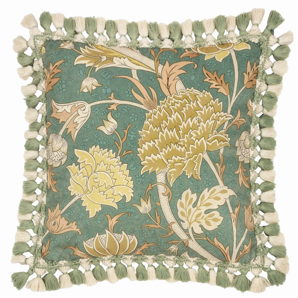 Cray Tasselled Velvet Cushion Sage/Sunflower