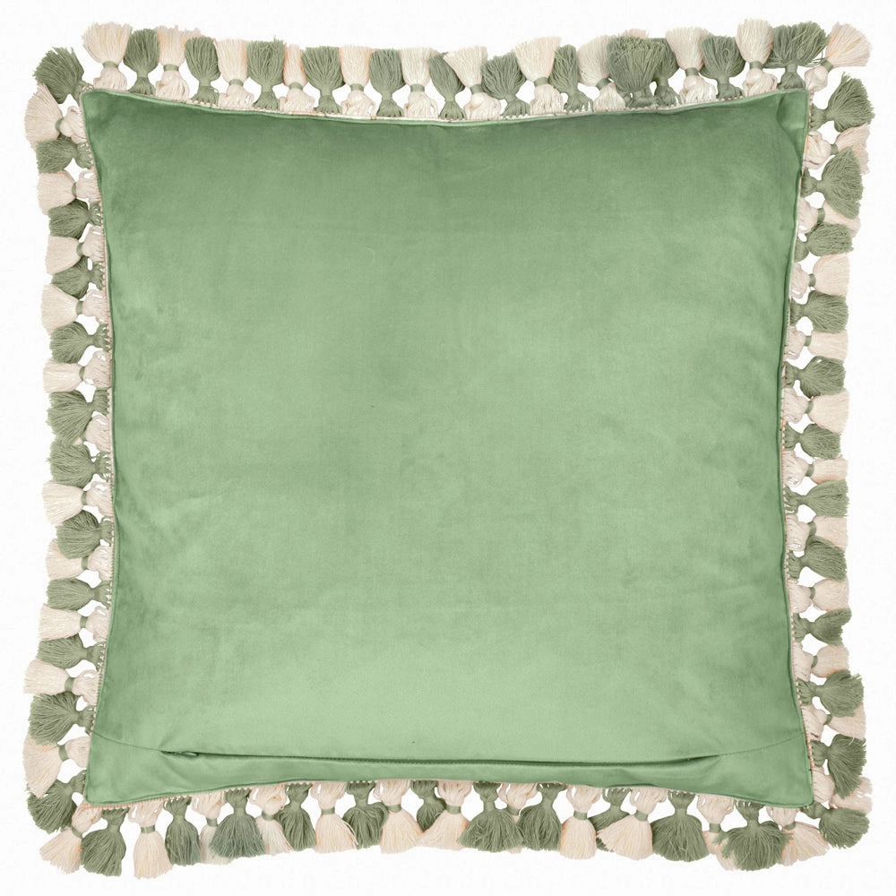 Cray Tasselled Velvet Cushion Sage/Sunflower
