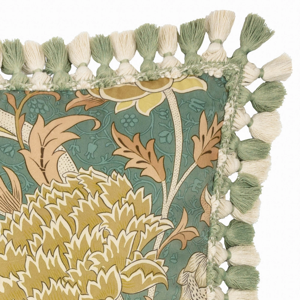 Cray Tasselled Velvet Cushion Sage/Sunflower