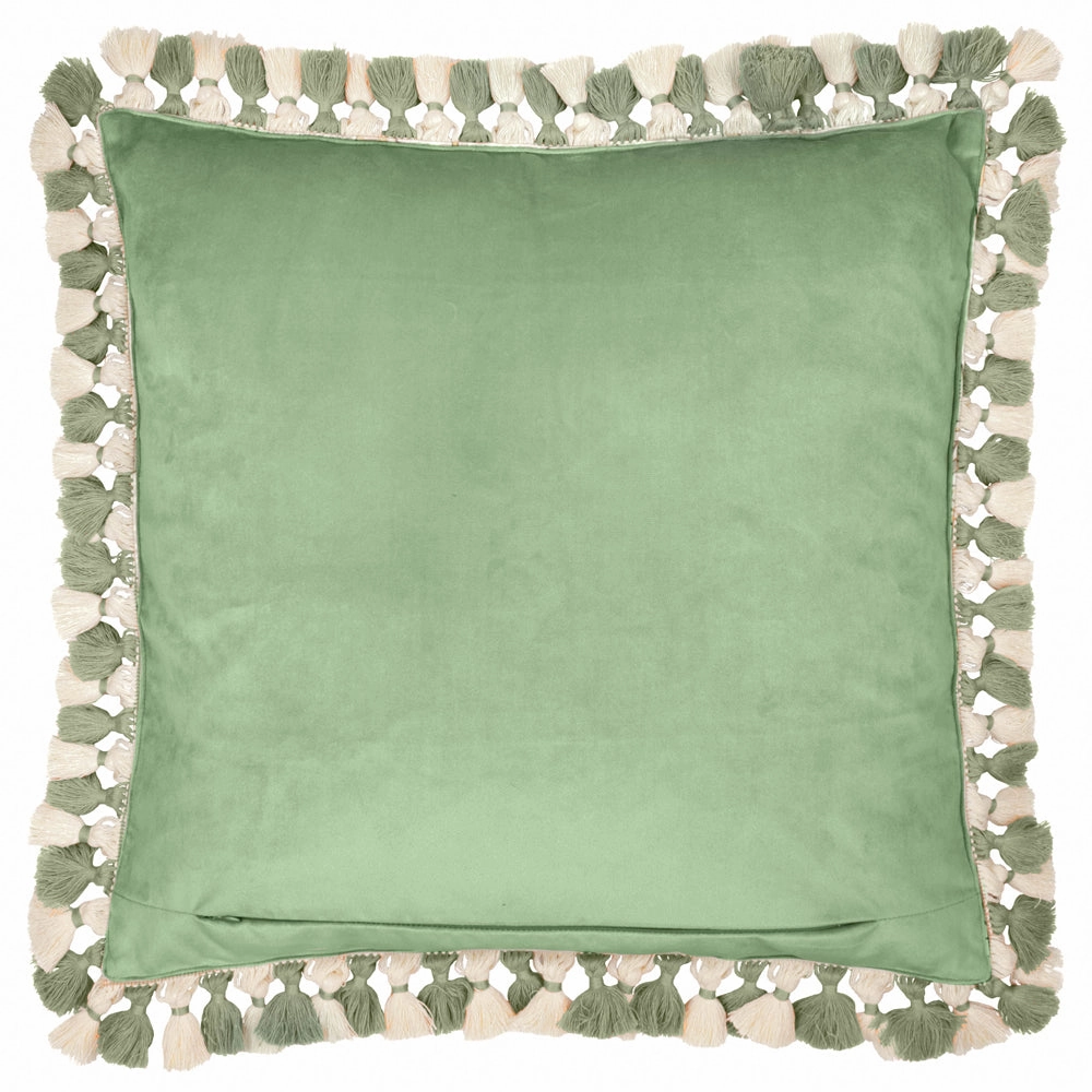 Cray Tasselled Velvet Cushion Sage/Sunflower