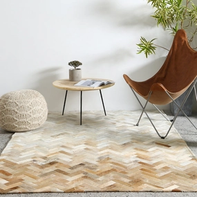 Cream and Fawn Chevron Patchwork Hide Rugmodern color block patchwork rug