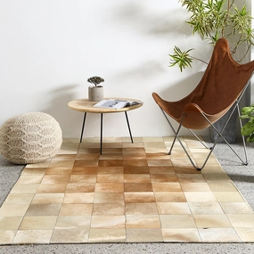 Cream and Fawn Square Patchwork Hide Rugmodern color block patchwork rug