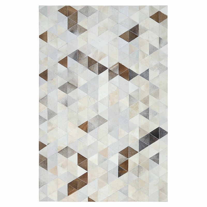 Cream and Fawn Triangle Patchwork Hide Rug