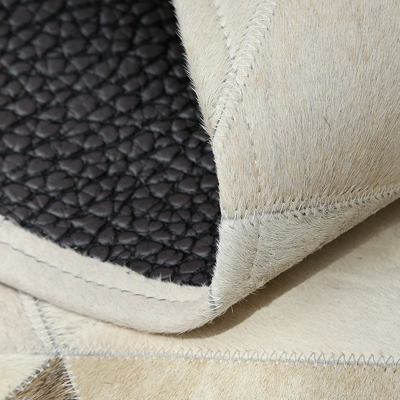 Cream and Fawn Triangle Patchwork Hide Rug