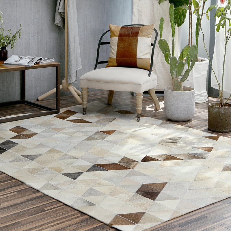 Cream and Fawn Triangle Patchwork Hide Rugmodern color block patchwork rug