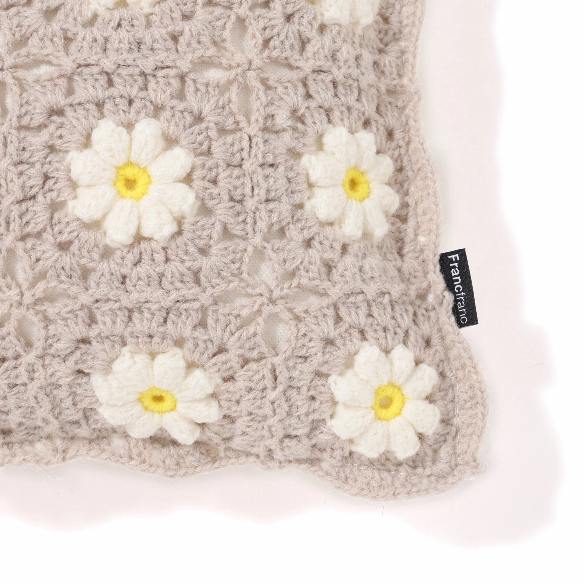 Crochet Flower Cushion Cover 400 X 250 Beige