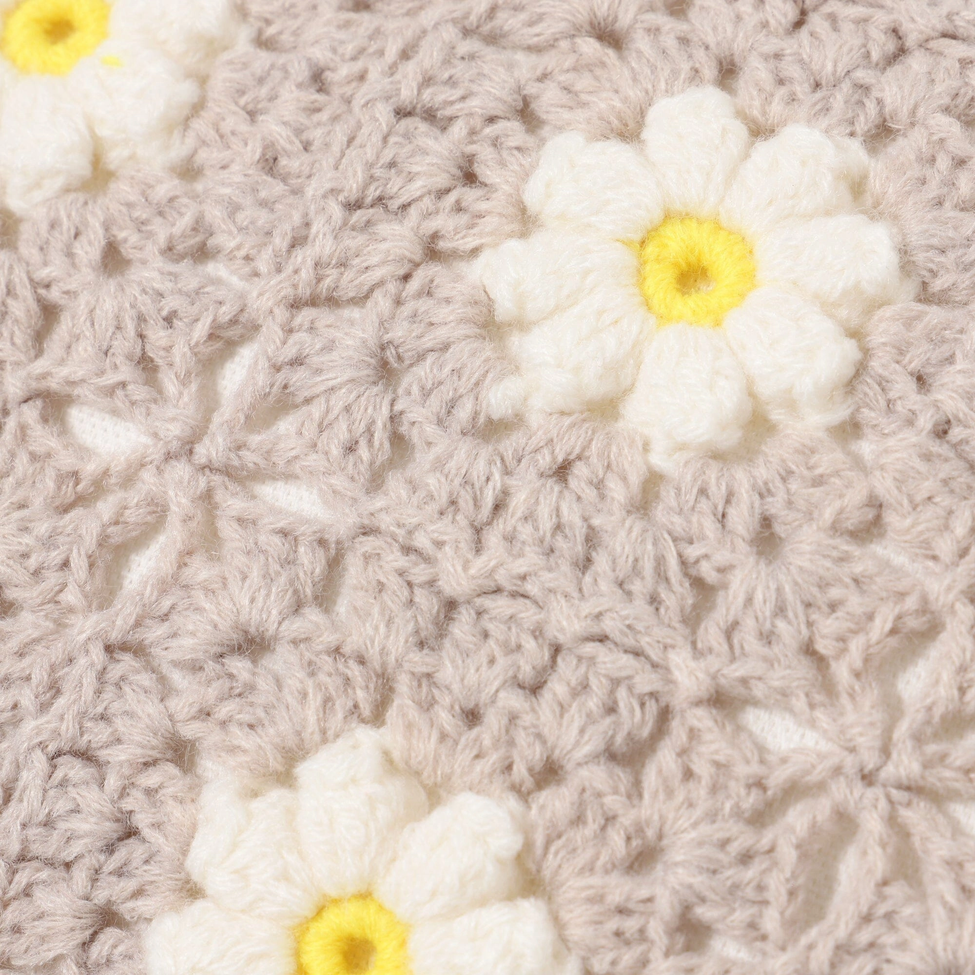 Crochet Flower Cushion Cover 400 X 250 Beige