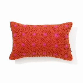 Crochet Flwr Cushion Cover 400 x 250 Orange x Pinkbedding sets ,throw blankets 