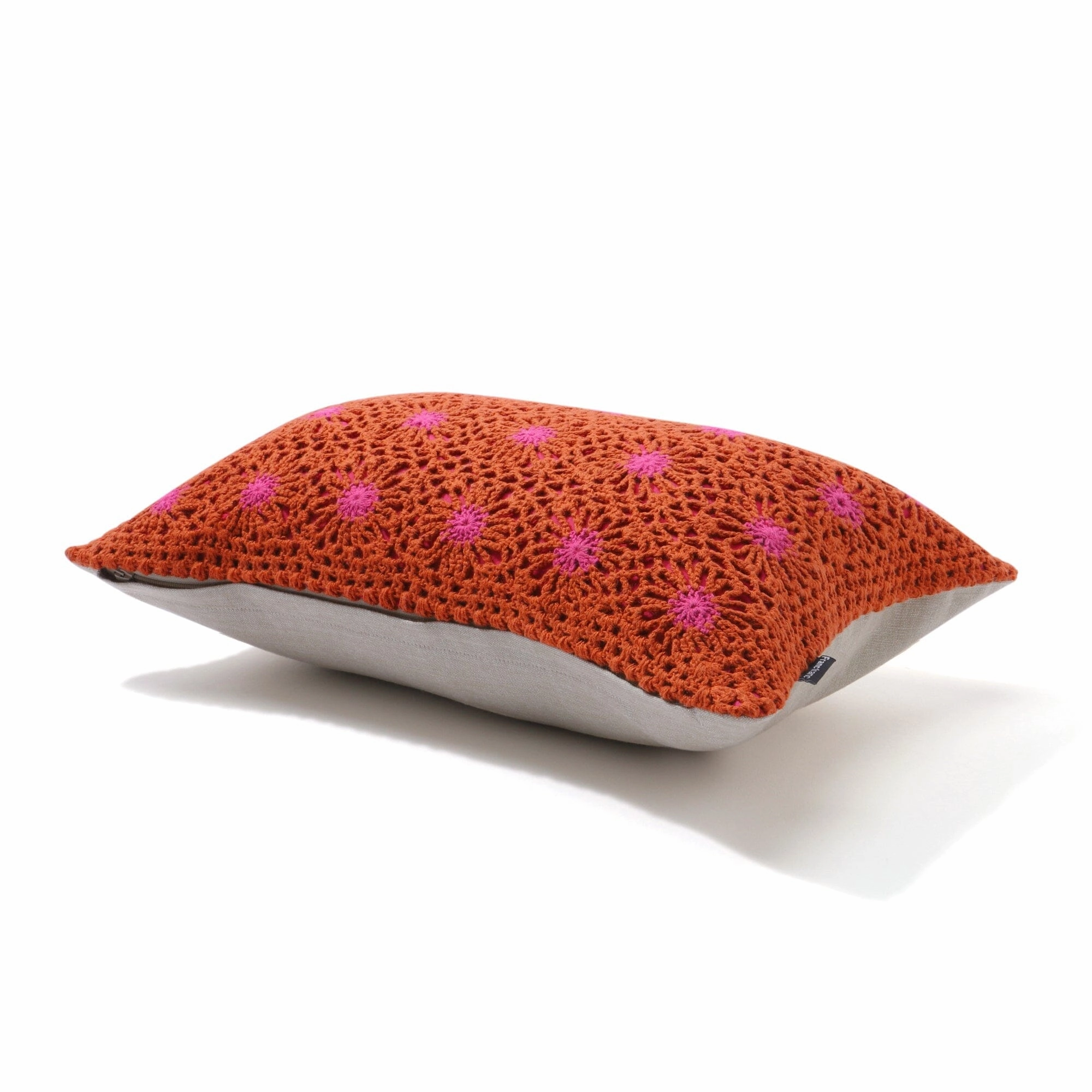 Crochet Flwr Cushion Cover 400 x 250 Orange x Pink