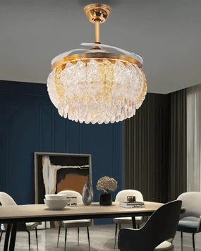 Crystal Leaf Retractable Ceiling Fan   Chandelier Light (with Remote Control)modern wall lamp,smart wall lamp