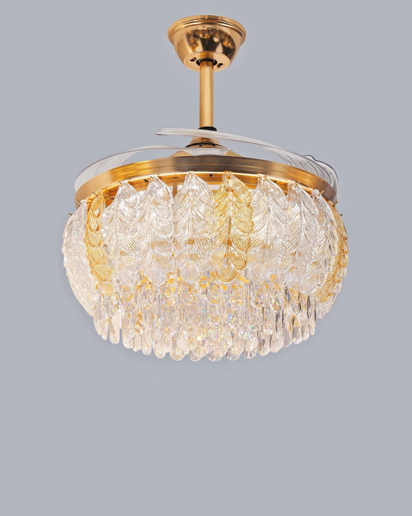 Crystal Leaf Retractable Ceiling Fan   Chandelier Light (with Remote Control)
