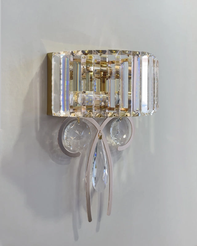 Crystal Prism Wall Sconce With Drop Pendants