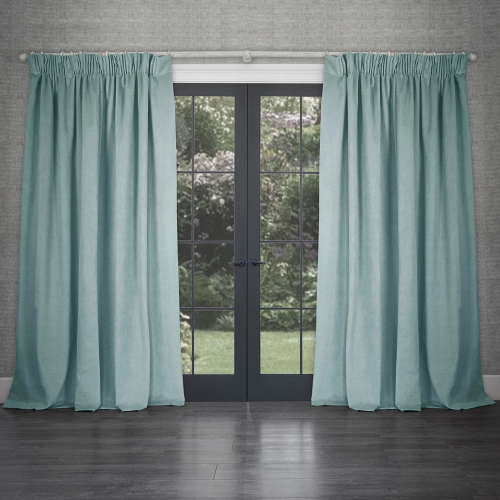 Cube Velvet Pencil Pleat Curtains Sky