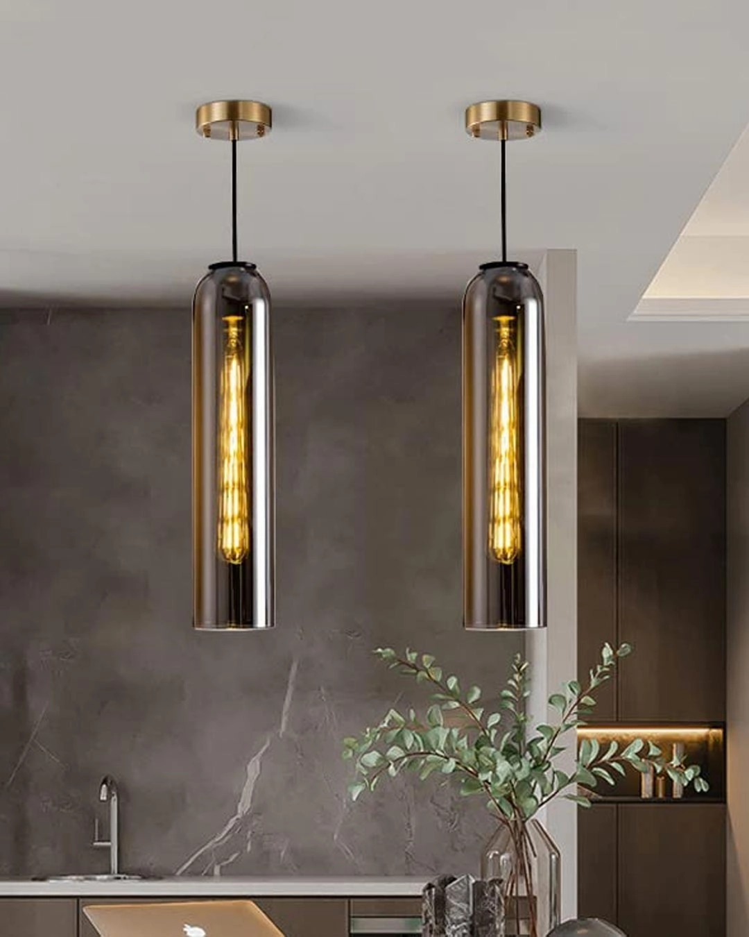 Cylinder Glass Pendant Light - Smoke