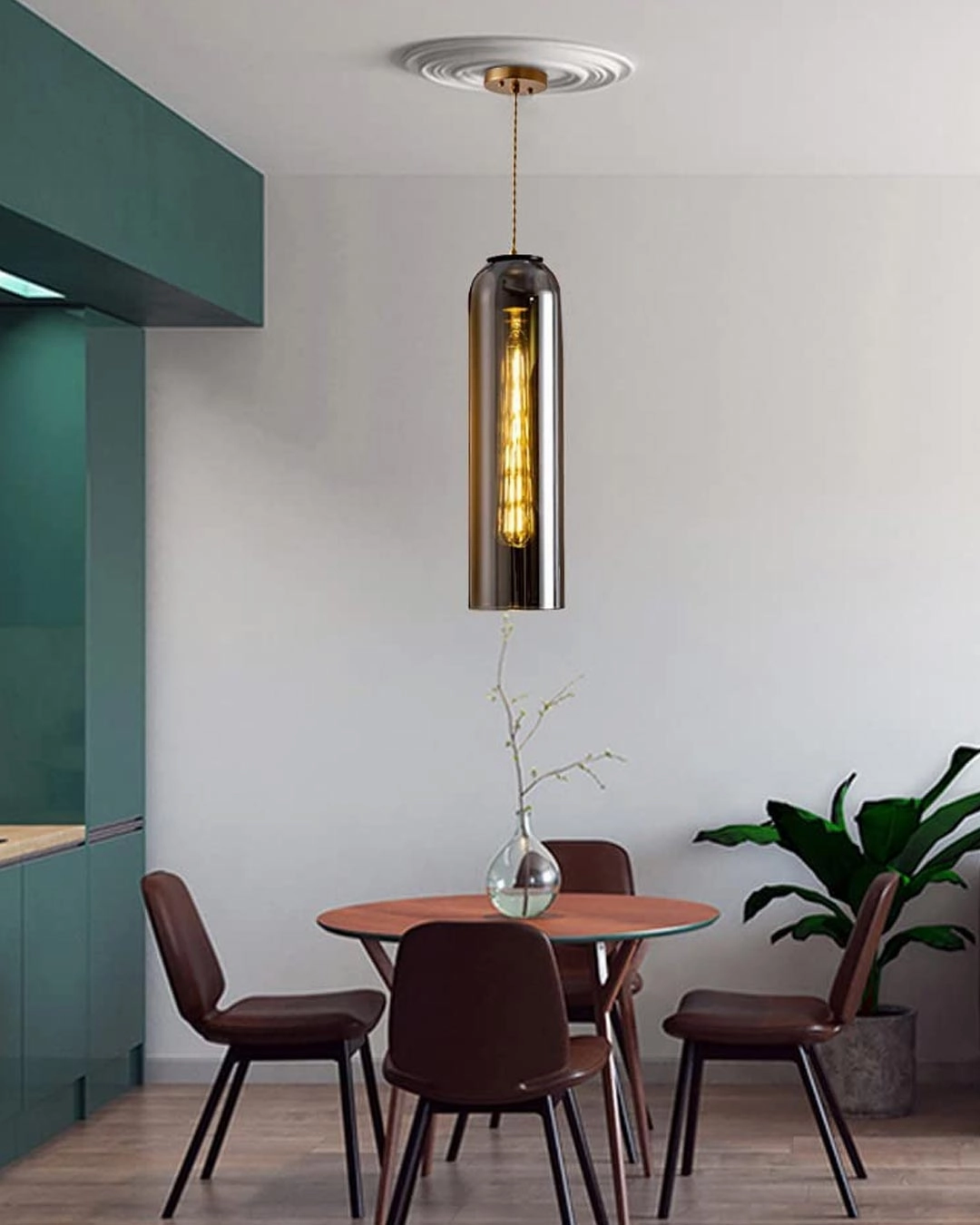 Cylinder Glass Pendant Light - Smoke