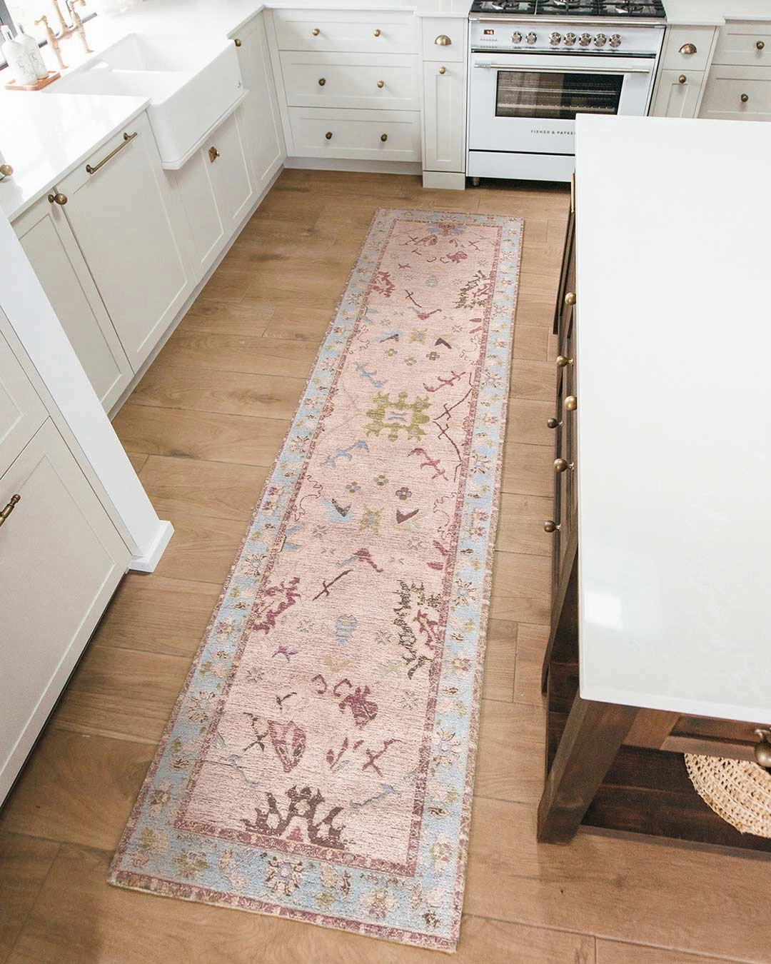 Dakota Blue and Pink Bordered Floral Runner Rug *NO RETURNS UNLESS FAULTY