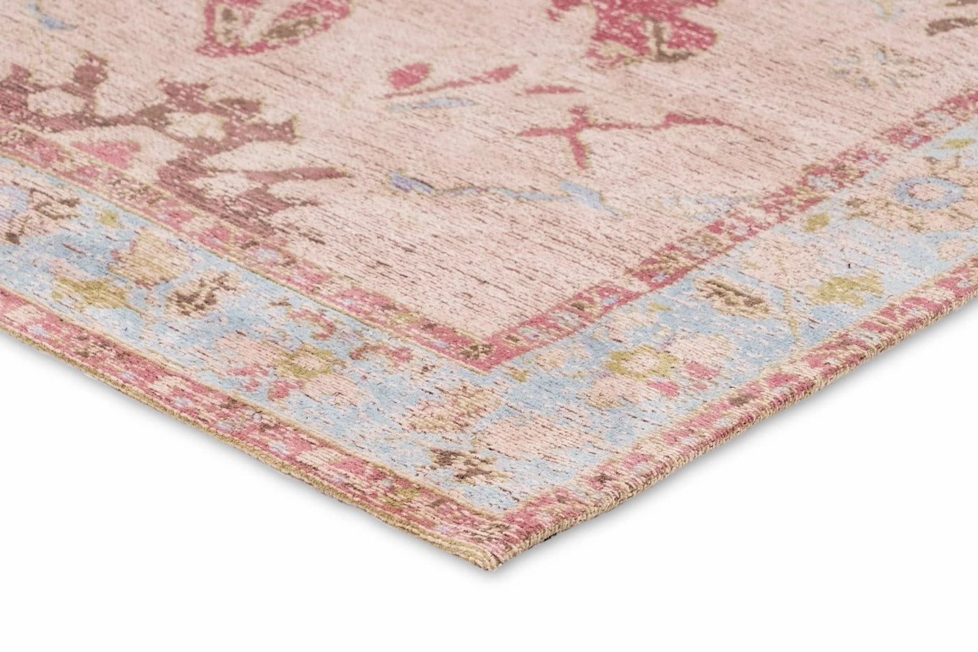Dakota Blue and Pink Bordered Floral Runner Rug *NO RETURNS UNLESS FAULTY