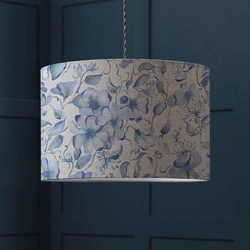 Daphne Eva Printed Lamp Shade Delft Bluereplacement lampshade,White Linen Drum Lampshade for Table or Floor Lamp