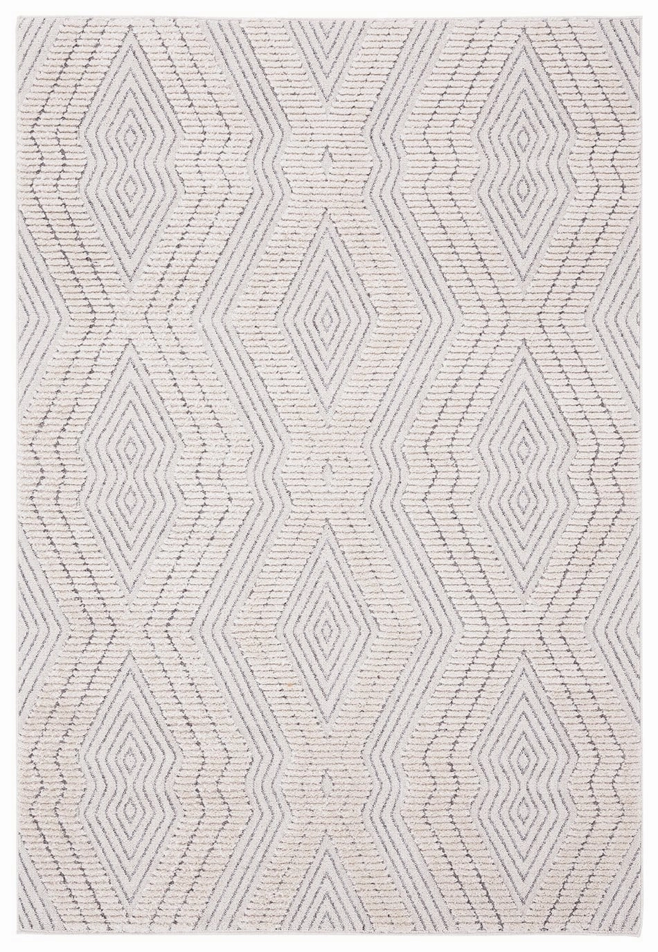 Dayna Ivory and Grey Textured Diamond Tribal Rugmodern color block patchwork rug