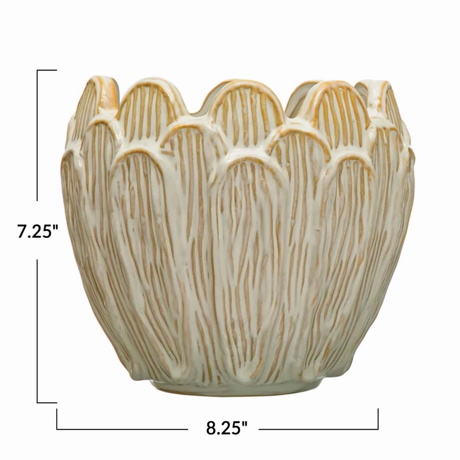 Debossed Stoneware Flower Shaped Planter, Reactive Glaze