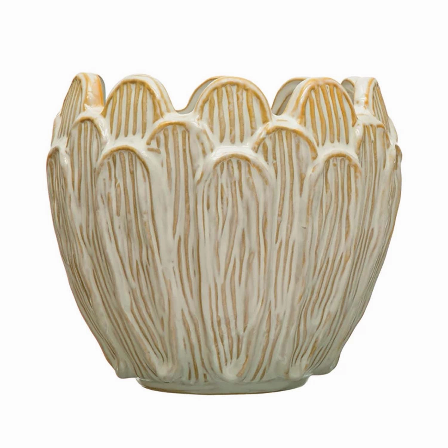 Debossed Stoneware Flower Shaped Planter, Reactive Glazenordic style desktop ornaments