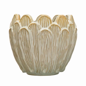 Debossed Stoneware Flower Shaped Planter, Reactive Glazenordic style desktop ornaments