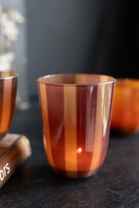 Deep Bordeaux Striped Tealight Holder - Tallscented candle ,decorative candle 