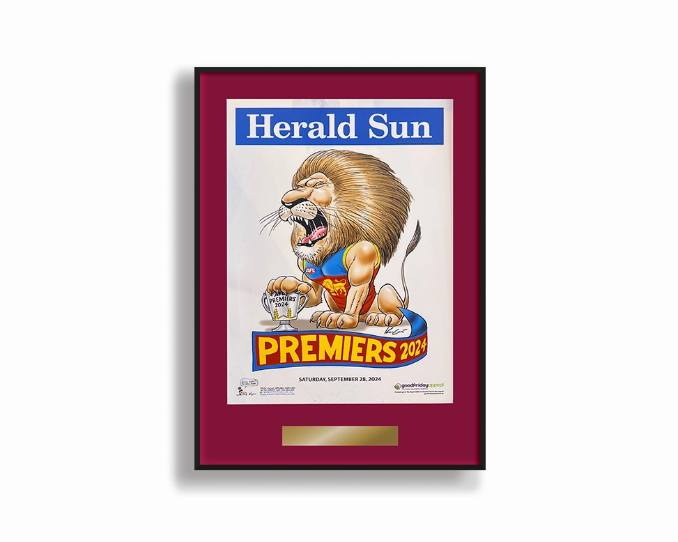 DELUXE BRISBANE LIONS OFFICIAL HERALD SUN 2024 FRAMED POSTER (Maroon Edition)handmade souvenirs