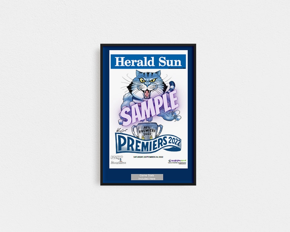 DELUXE GEELONG CATS OFFICIAL HERALD SUN 2022 FRAMED POSTERhandmade souvenirs