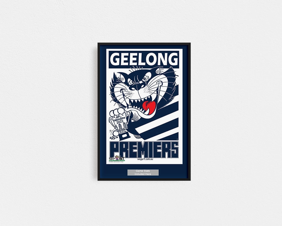 DELUXE GEELONG CATS OFFICIAL WEG ART  2022 FRAMED POSTERhandmade souvenirs