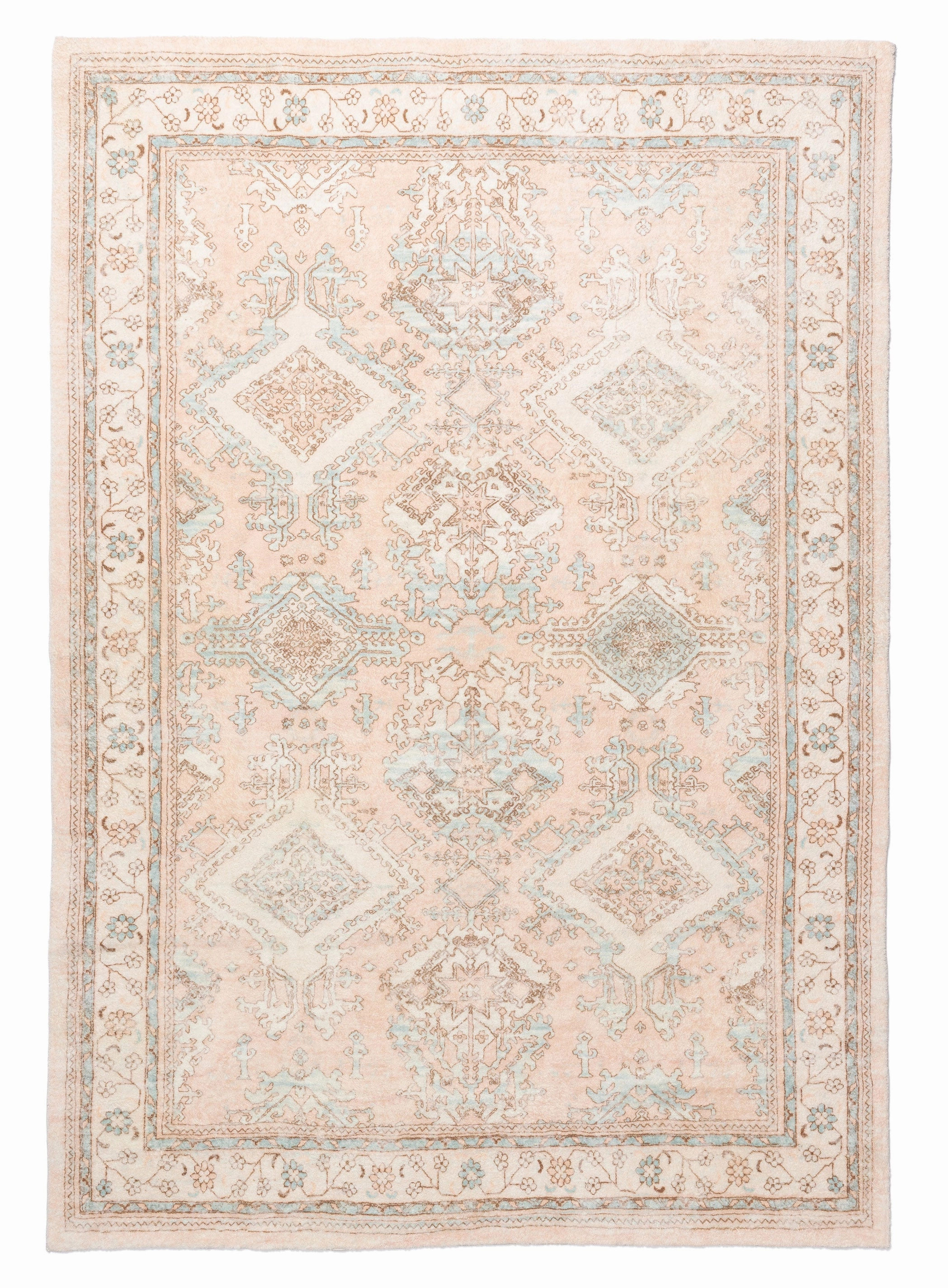 Edwina Peach and Blue Distressed Washable Rugmodern color block patchwork rug
