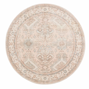 Edwina Peach and Blue Washable Round Rugmodern color block patchwork rug