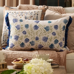 Elai Printed Ruche Fringe Cushion Denimhome decor ,wall decor 
