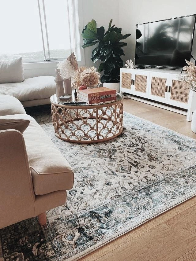 Eleanor Cream Blue and Tan Lustrous Traditional Rug *NO RETURNS UNLESS FAULTY