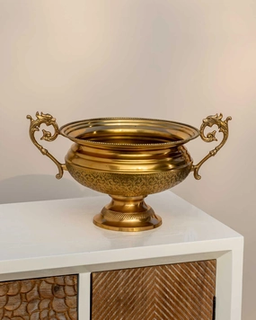 Embossed Round Brass Bowl with Handle - 10"modern kitchen decor ,kitchen dinner set ,dinnerware 