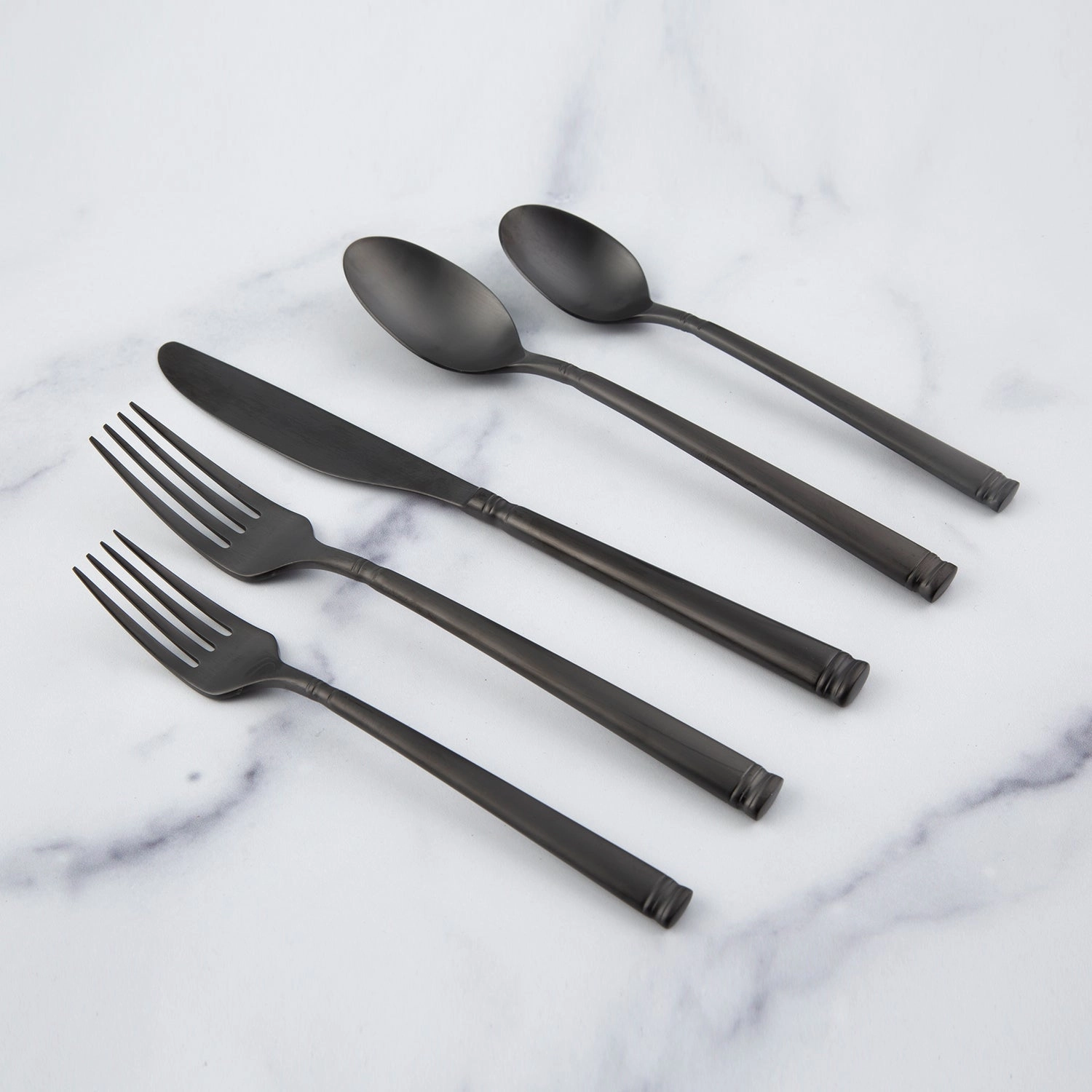 Emmy Black Satin 20 Piece Flatware Set