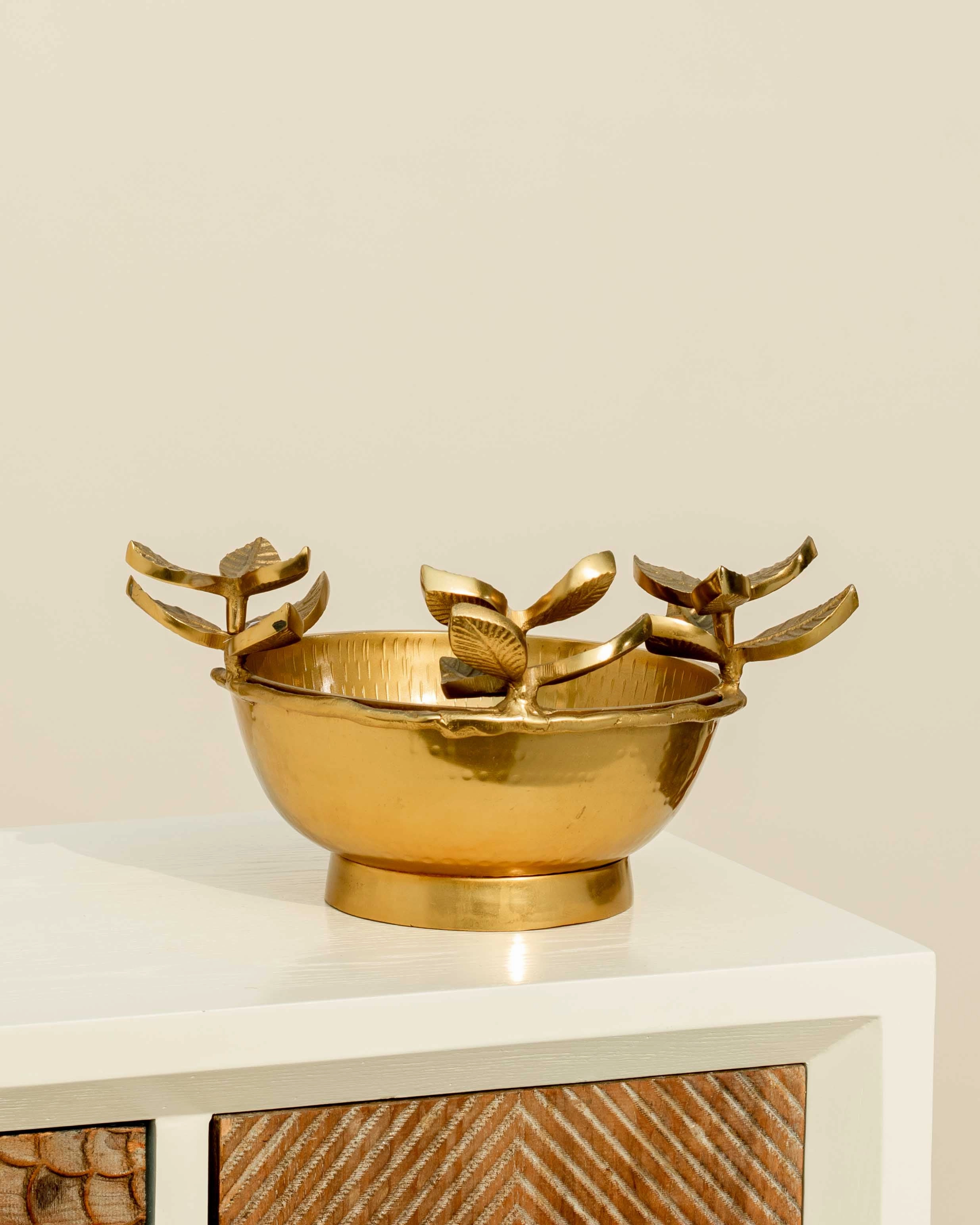 Enduring Flower Top Brass Bowl - 9"