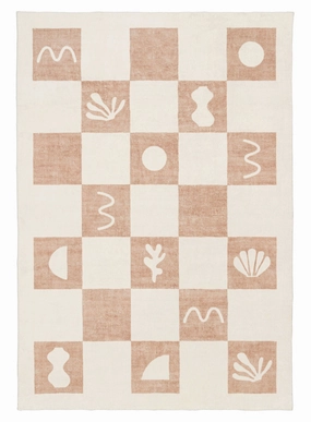 Erika Beige and Cream Checkered Washable Rugmodern color block patchwork rug