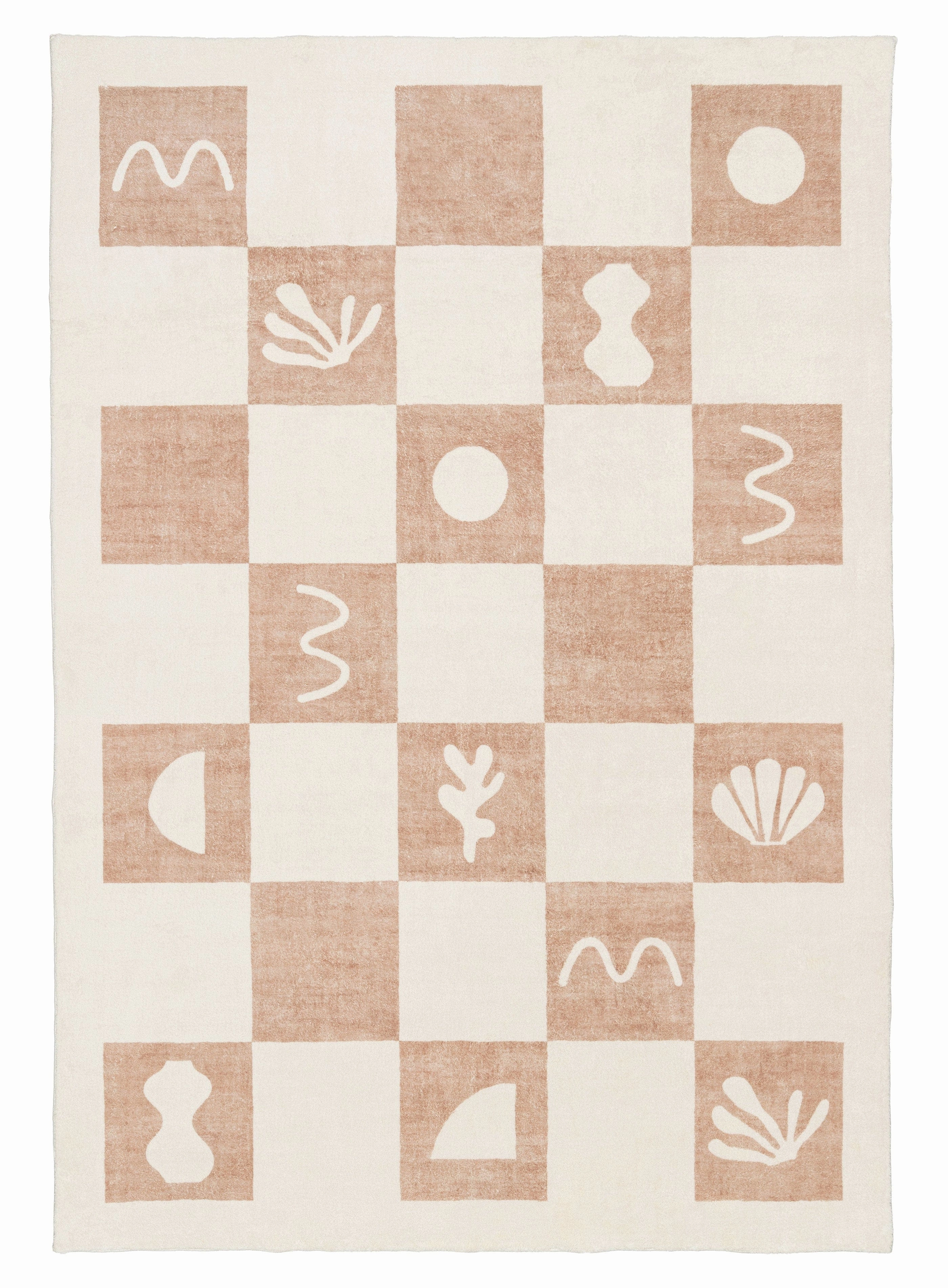 Erika Beige and Cream Checkered Washable Rugmodern color block patchwork rug