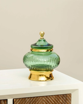 European Green Glass Candy Buffet Jar With Lid - Small - 9"modern kitchen decor ,kitchen dinner set ,dinnerware 