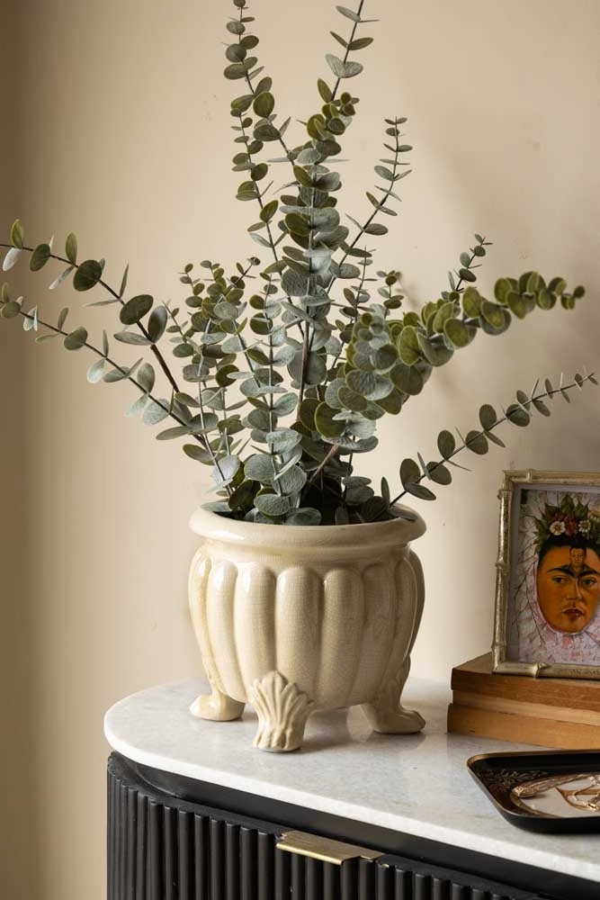 Faux Eucalyptus Plant In Potdecorative vase ,Modern Ceramic Vase for Home Decoration 