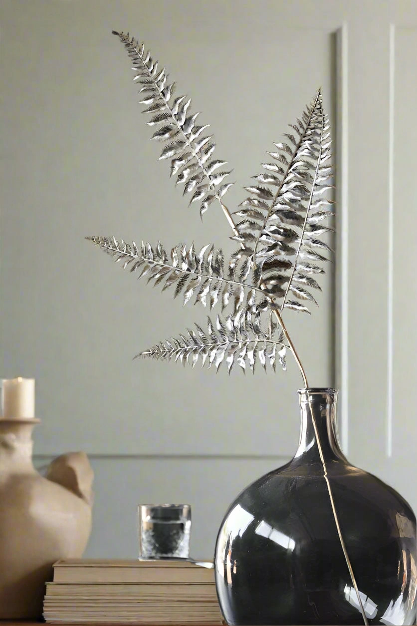 Faux Silver Fern Leaf Stemdecorative vase ,Modern Ceramic Vase for Home Decoration 