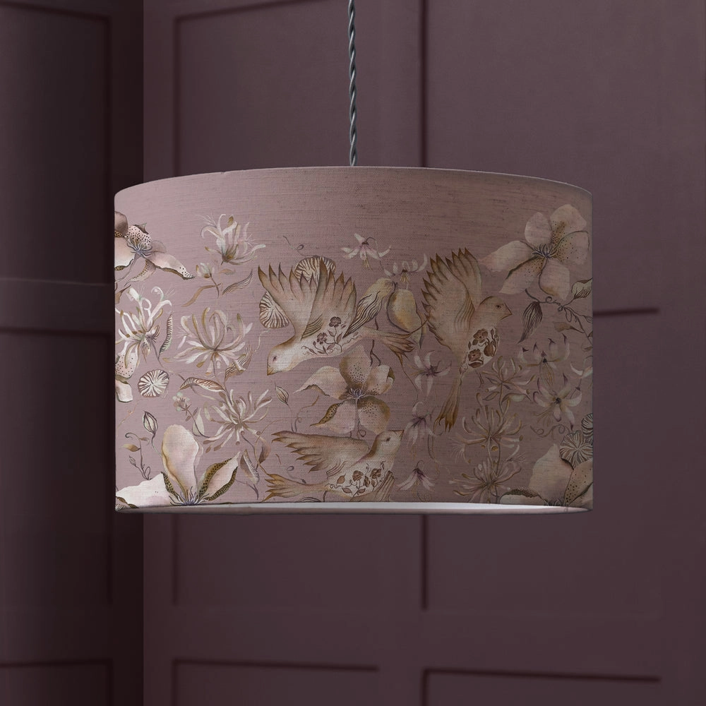 Floella Eva Printed Lamp Shade Violareplacement lampshade,White Linen Drum Lampshade for Table or Floor Lamp