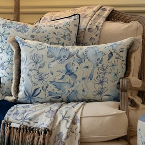 Floella Printed Ruche Fringe Cushion Delft Bluebedding sets ,throw blankets 